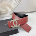 silver Chanel Burgundy Leather Belt