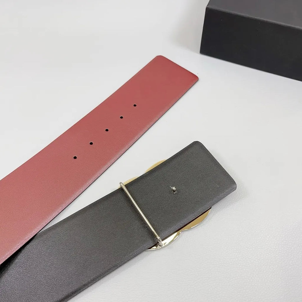 silver Chanel Burgundy Leather Belt - Hình 3