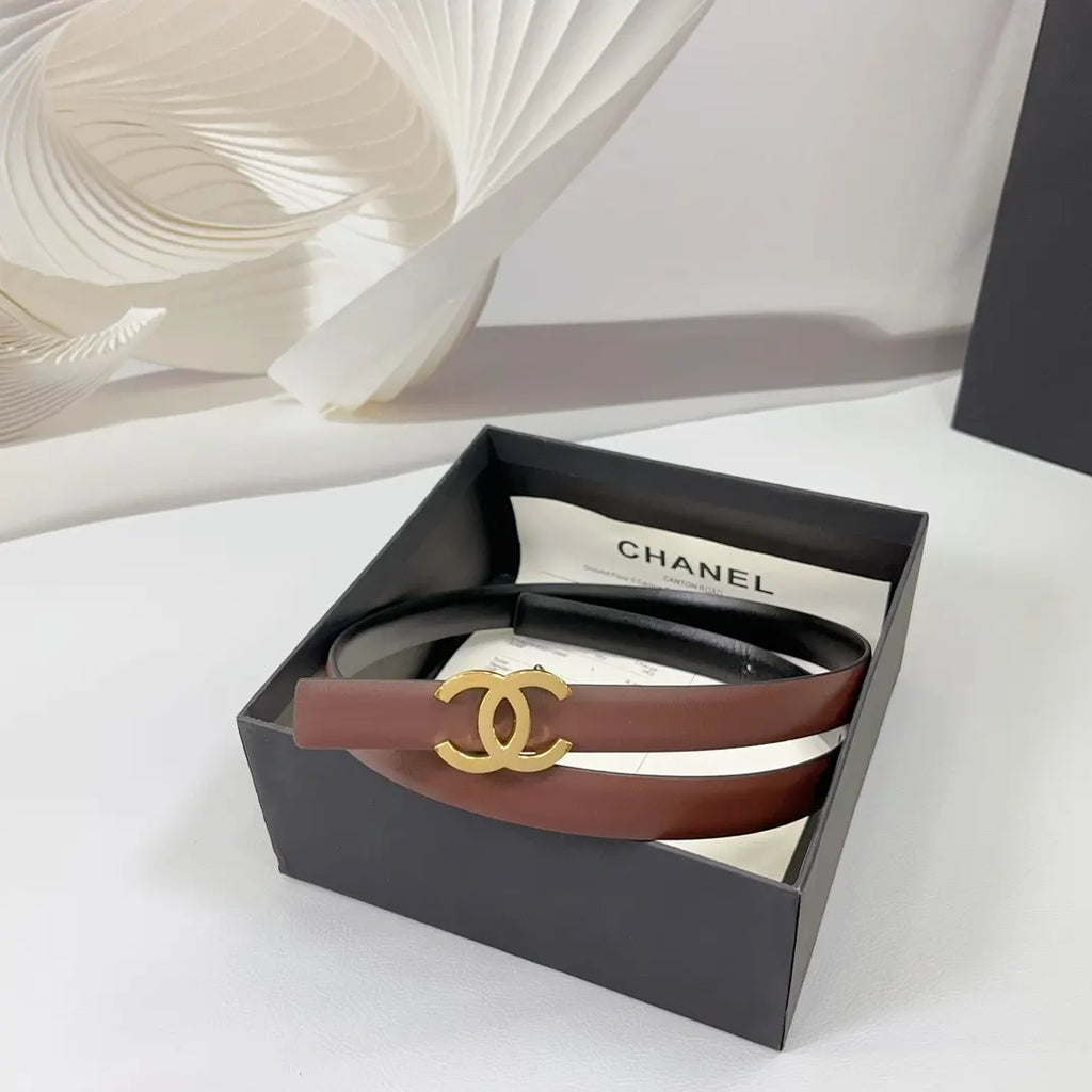Chanel Burgundy Leather Belt gold - Hình 2