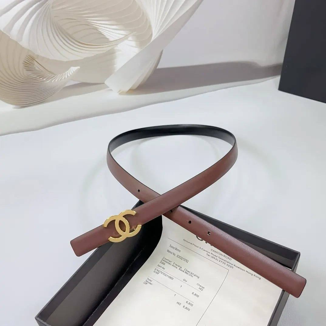 Chanel Burgundy Leather Belt gold - Hình 6