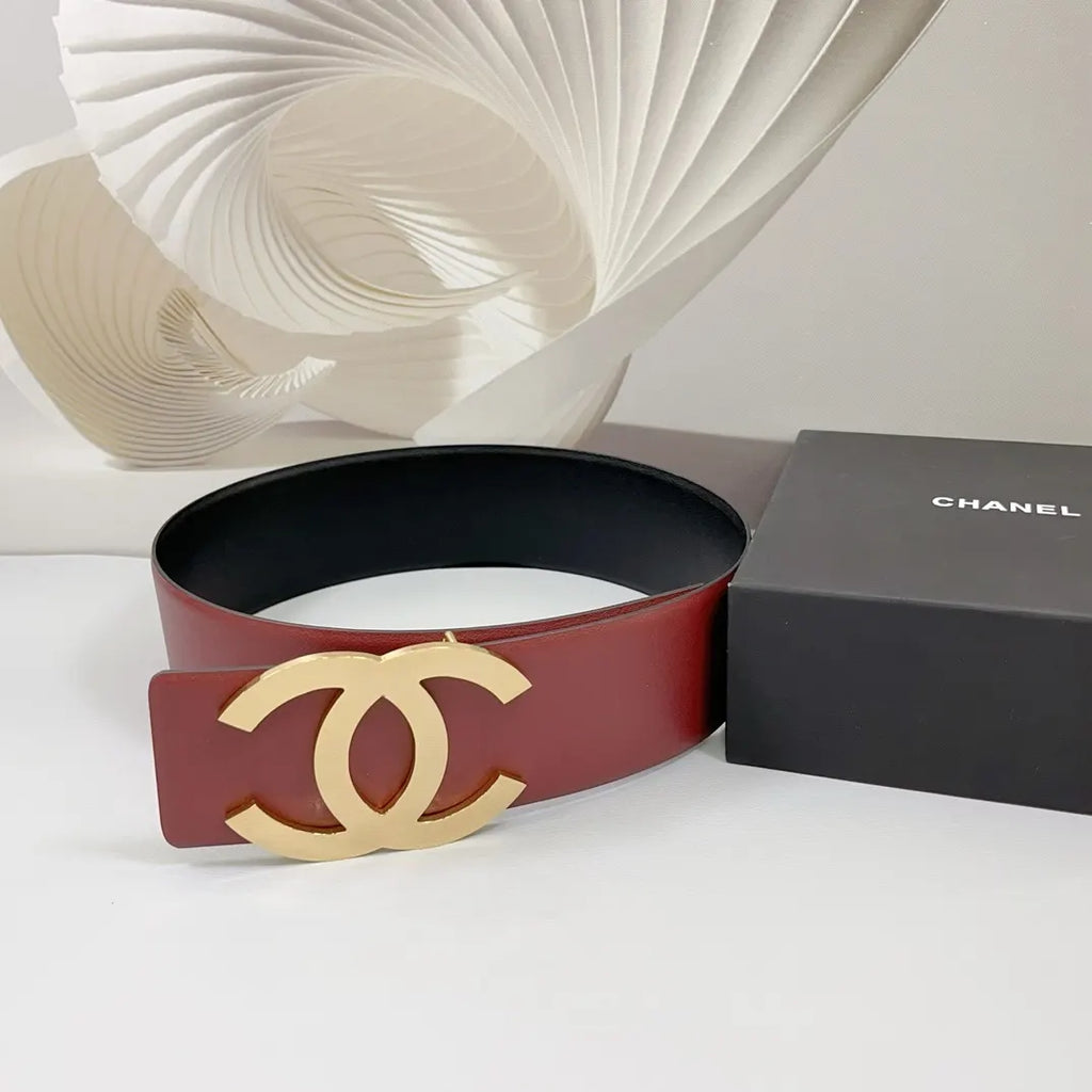 gold Chanel Burgundy Leather Belt
