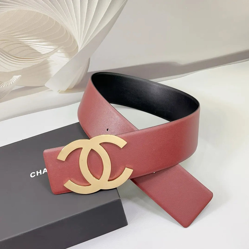 gold Chanel Burgundy Leather Belt - Hình 2