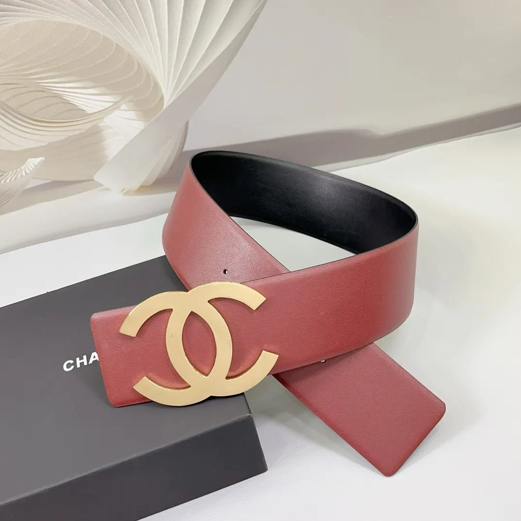 gold Chanel Burgundy Leather Belt - Hình 2