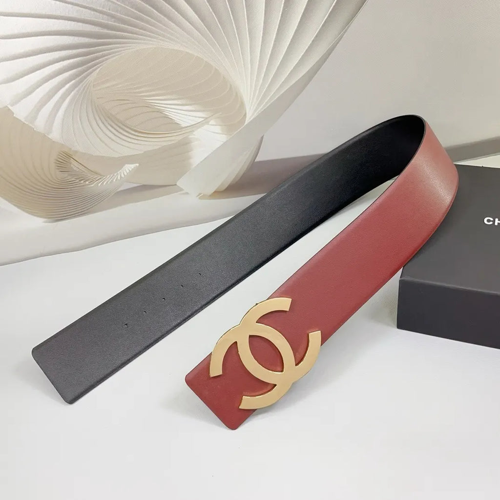 gold Chanel Burgundy Leather Belt - Hình 3