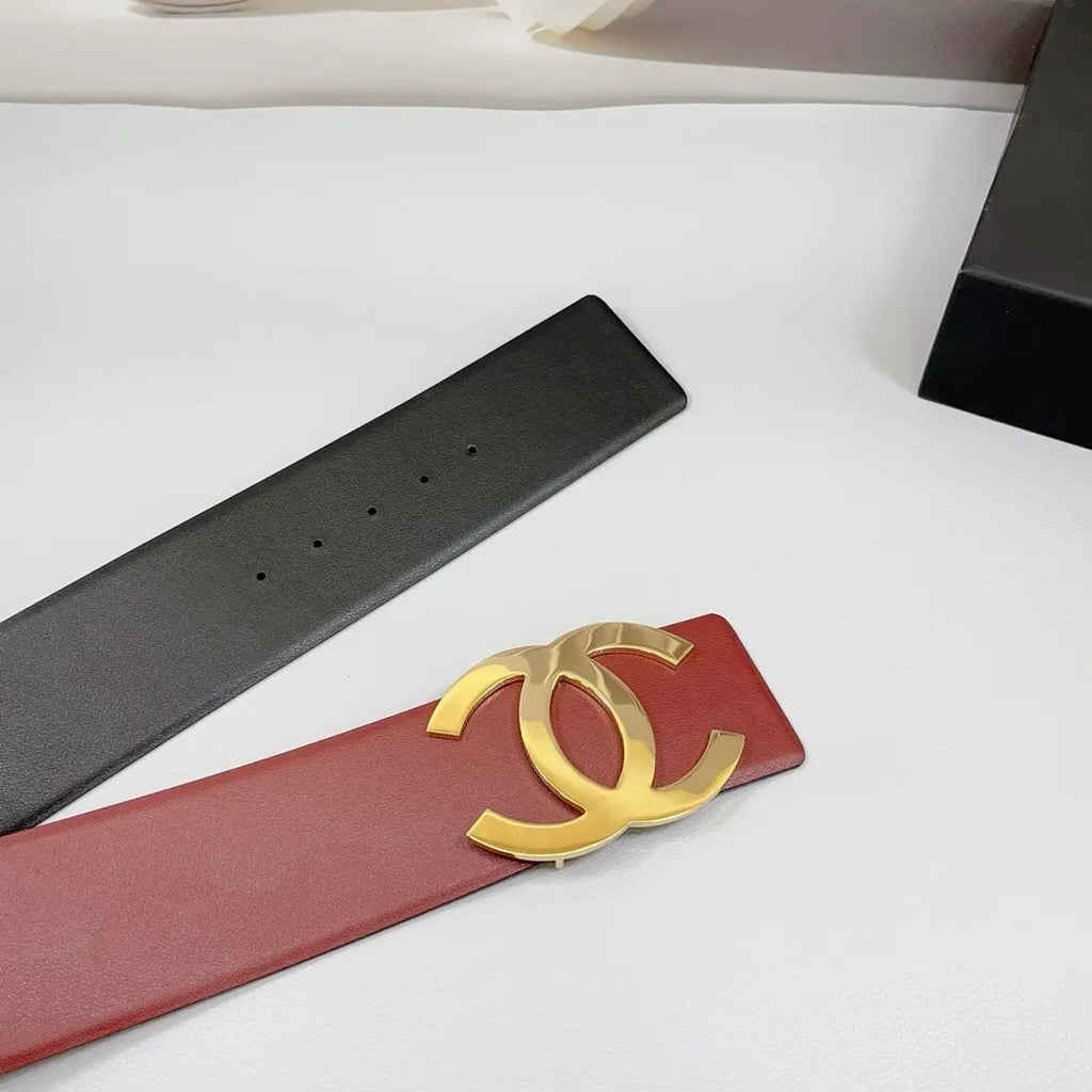 gold Chanel Burgundy Leather Belt - Hình 4
