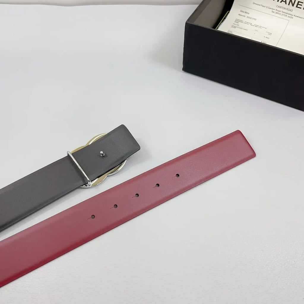 silver Chanel Burgundy Leather Belt - Hình 5