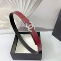 silver Chanel Burgundy Leather Belt