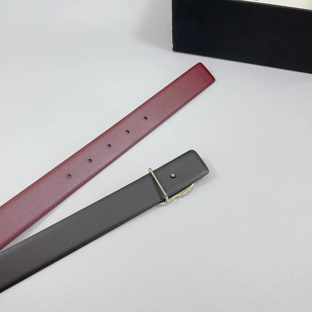 silver Chanel Burgundy Leather Belt - Hình 5