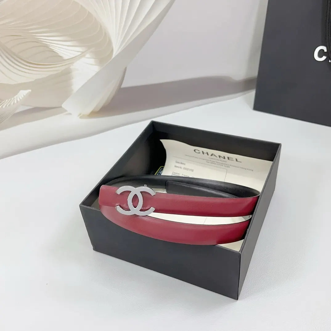 Chanel Burgundy Skinny Belt - Hình 2