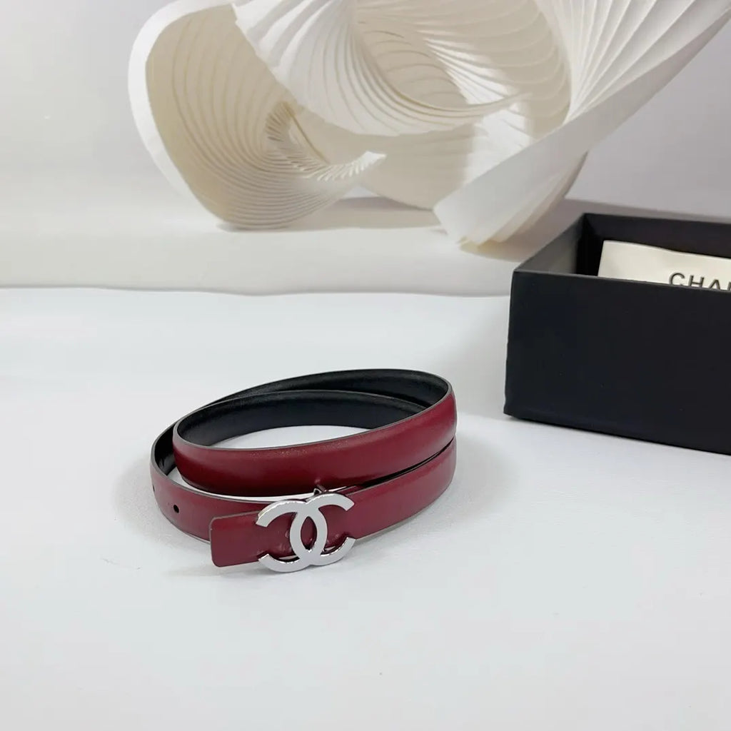 Chanel Burgundy Skinny Belt - Hình 3