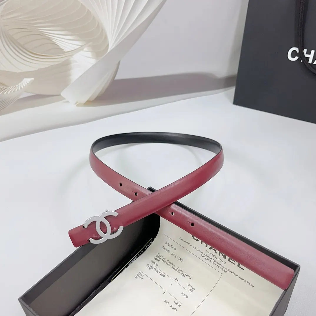 Chanel Burgundy Skinny Belt - Hình 6