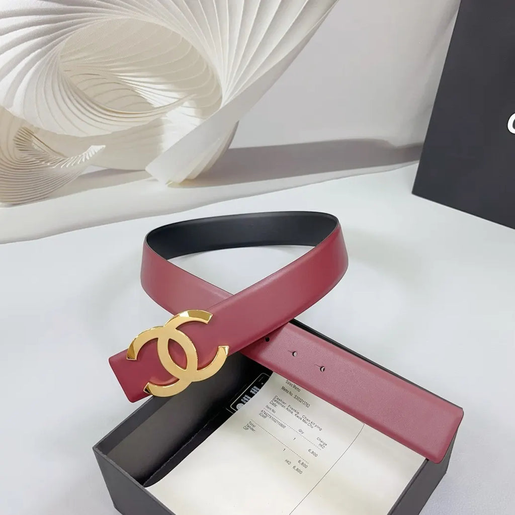 Chanel Burgundy Leather Belt gold - Hình 2