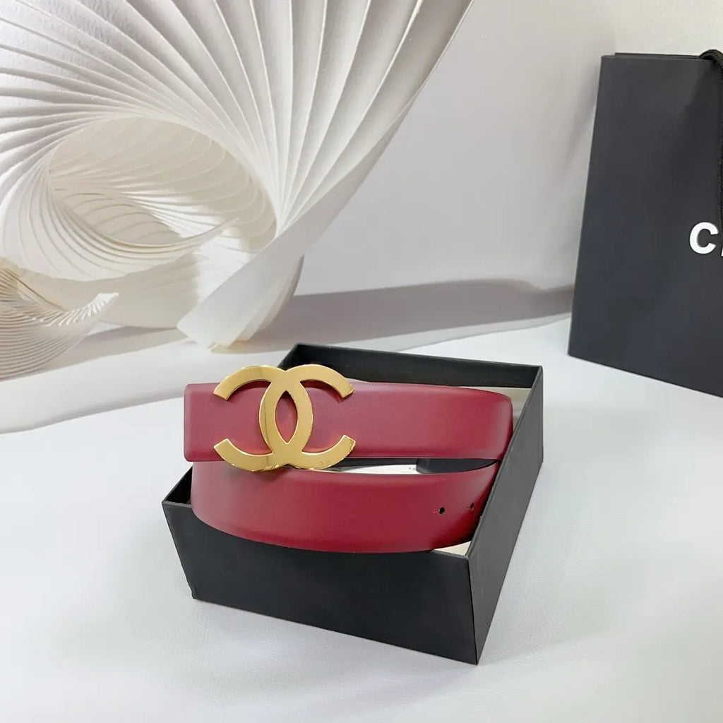 Chanel Burgundy Leather Belt gold - Hình 3