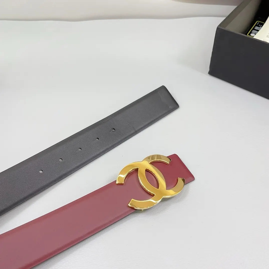 Chanel Burgundy Leather Belt gold - Hình 4