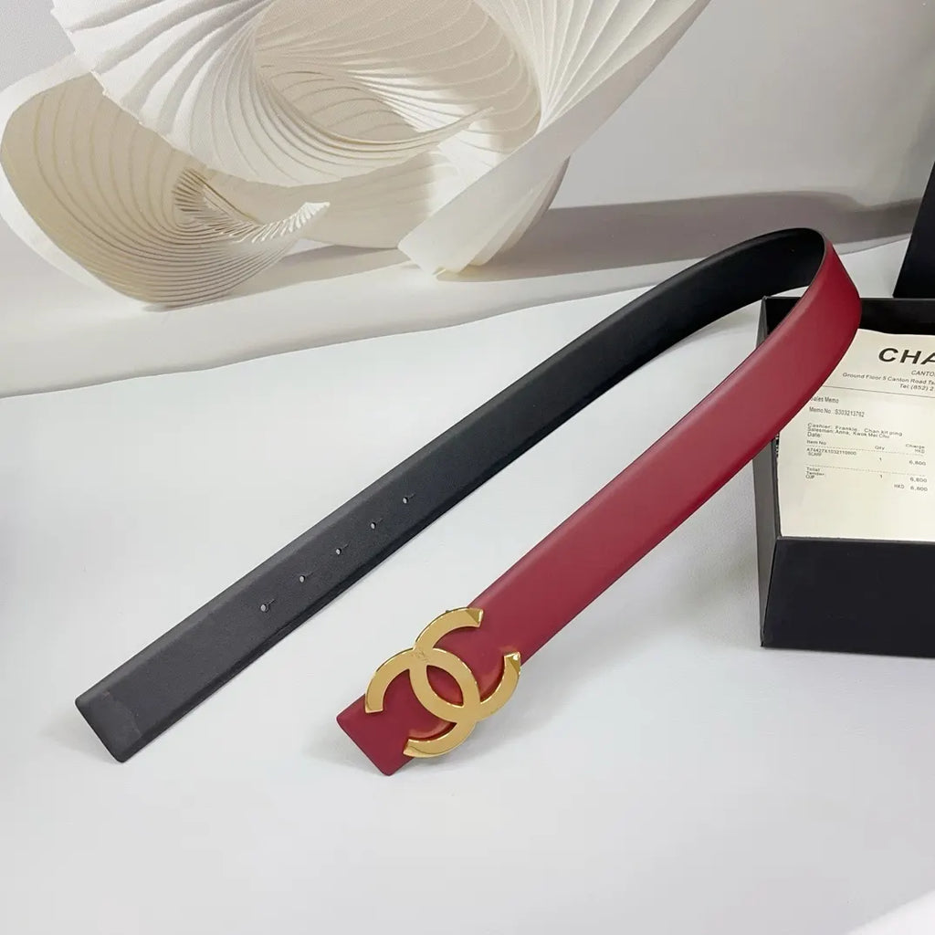 Chanel Burgundy Leather Belt gold - Hình 6