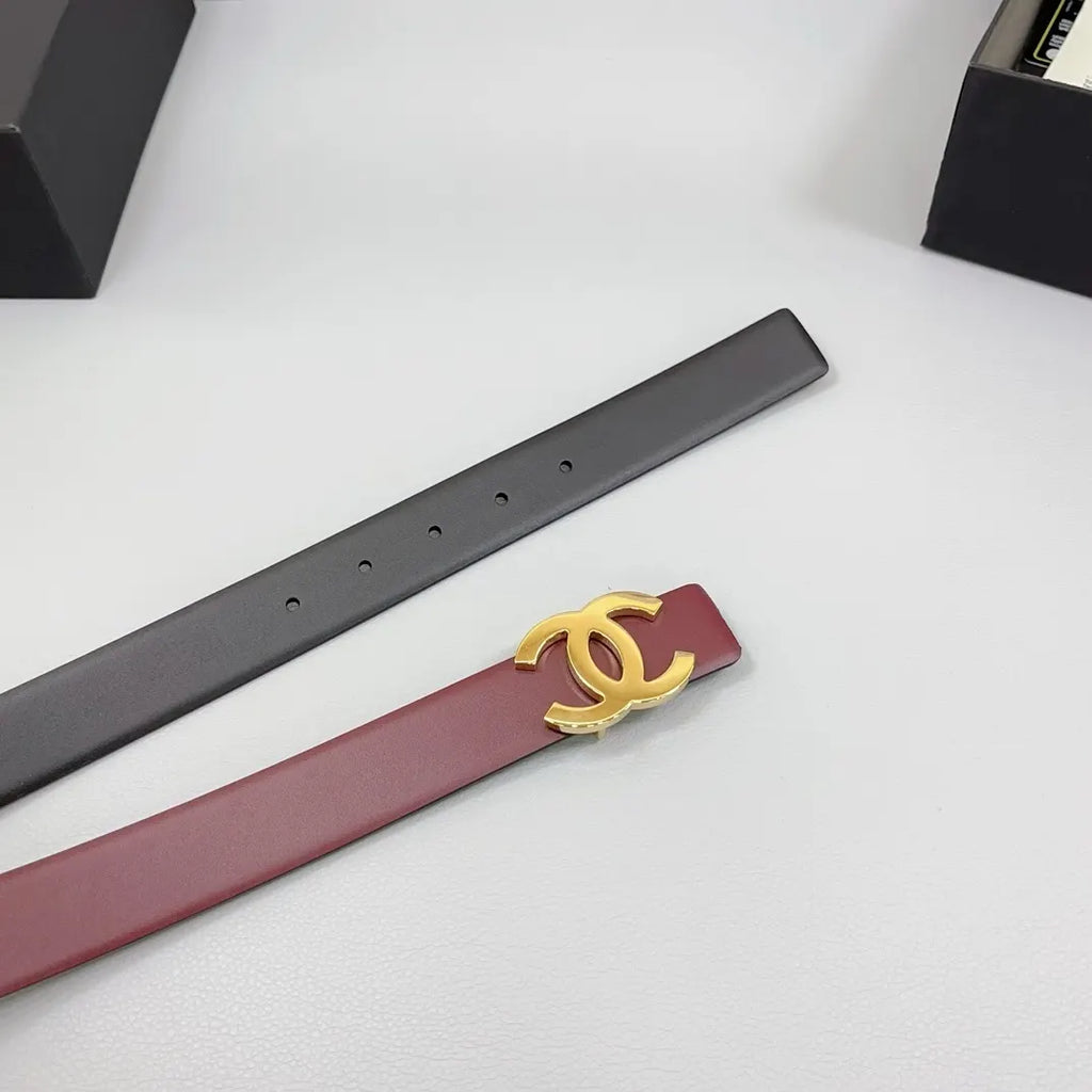 golden Chanel Burgundy Leather Belt - Hình 5