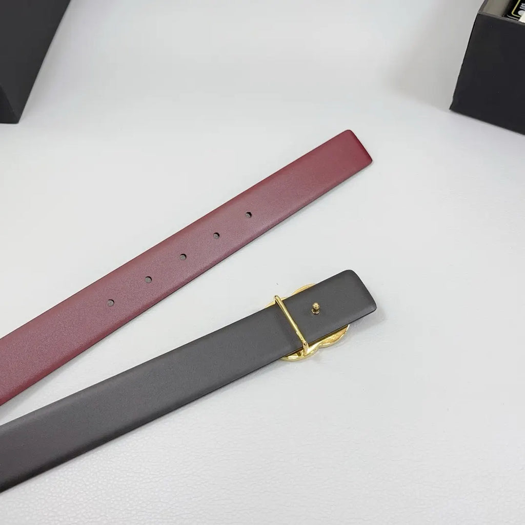 golden Chanel Burgundy Leather Belt - Hình 6