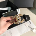 Chanel Black Leather Belt Pearl