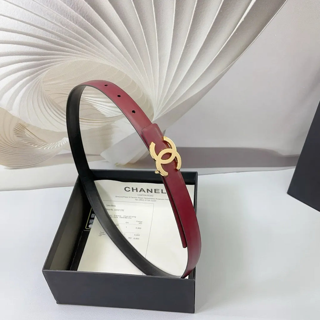 skinny Chanel Burgundy Leather Belt