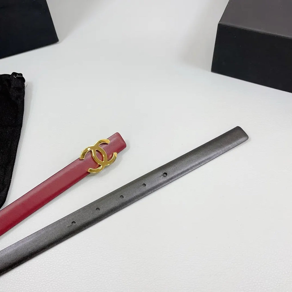 skinny Chanel Burgundy Leather Belt - Hình 4