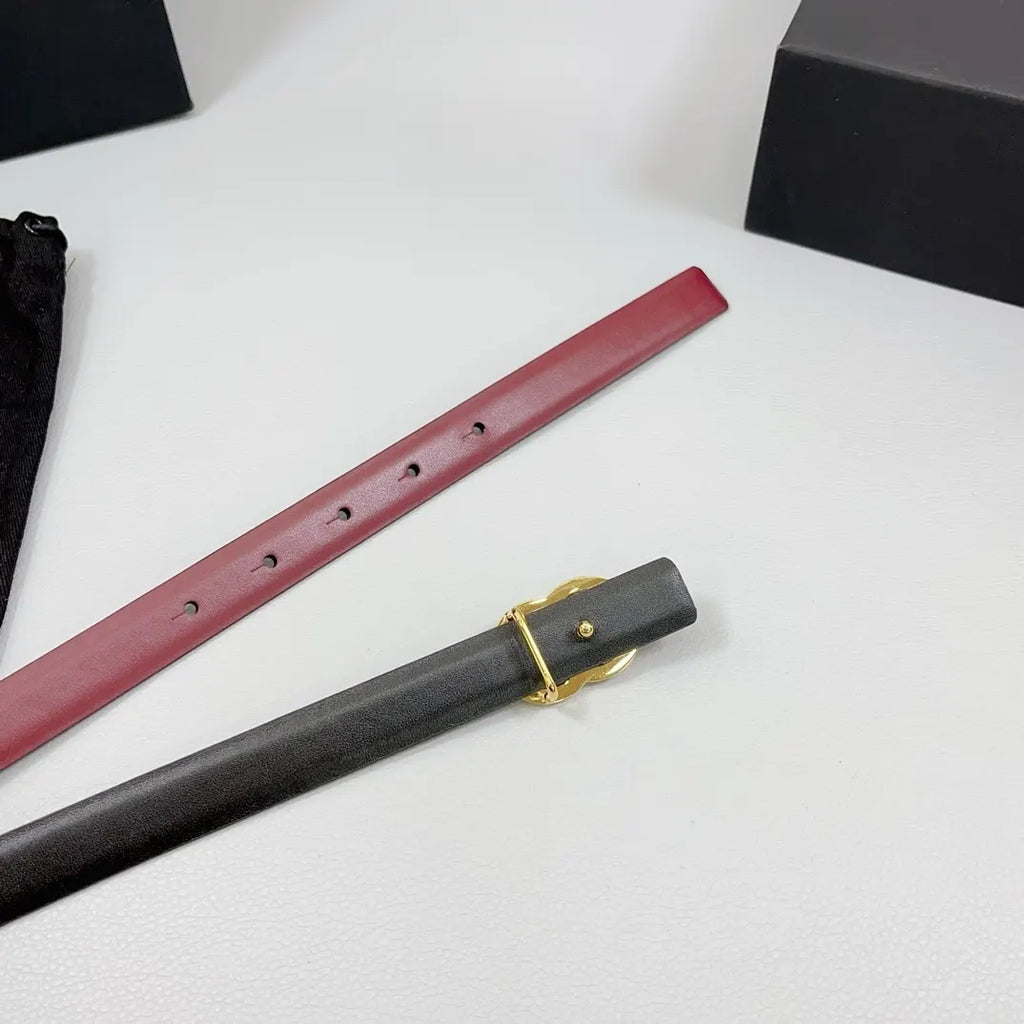 skinny Chanel Burgundy Leather Belt - Hình 5