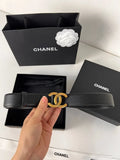 smooth Chanel Black Leather Gold CC Belt