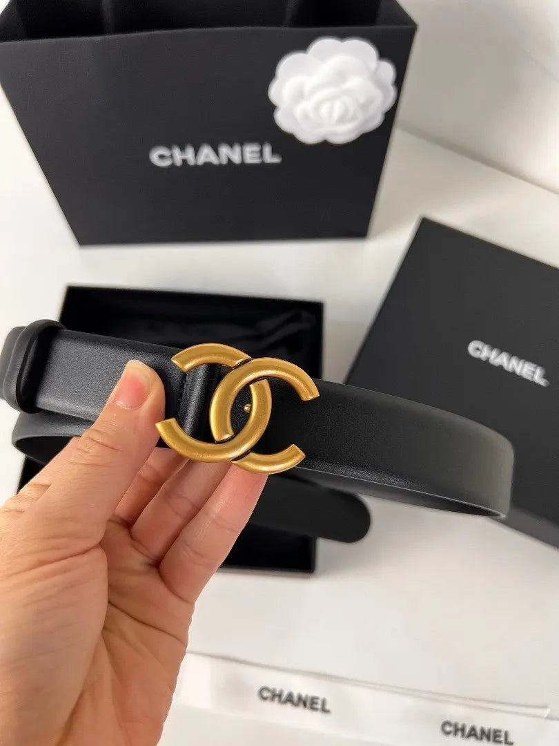 smooth Chanel Black Leather Gold CC Belt - Hình 2