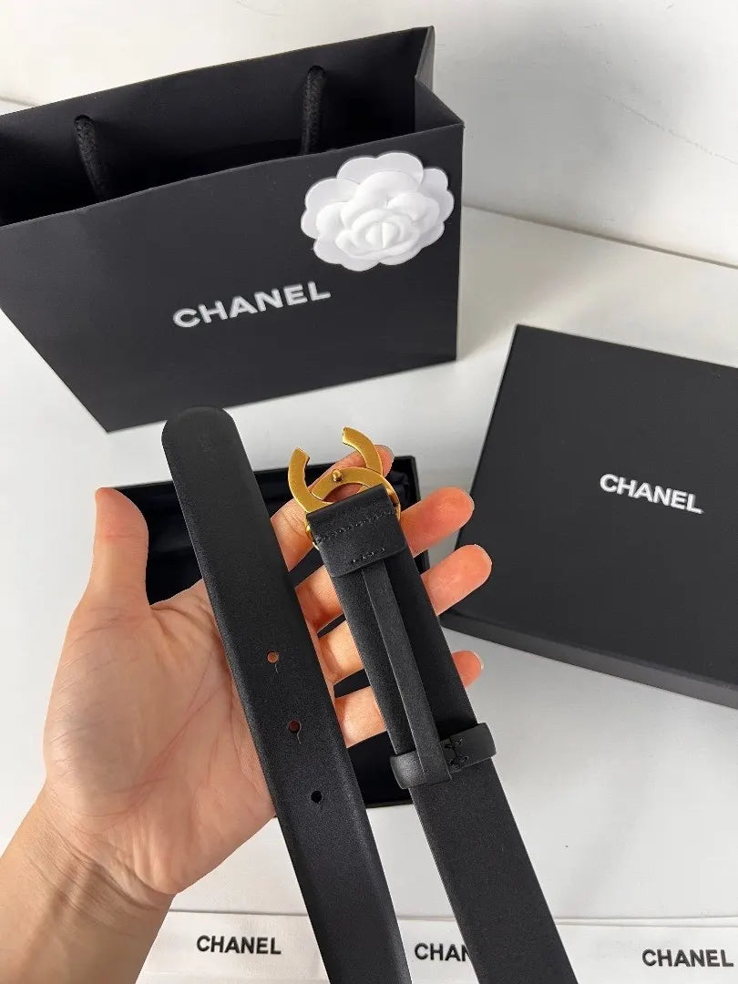 smooth Chanel Black Leather Gold CC Belt - Hình 4