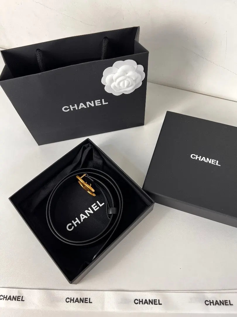 smooth Chanel Black Leather Gold CC Belt - Hình 6