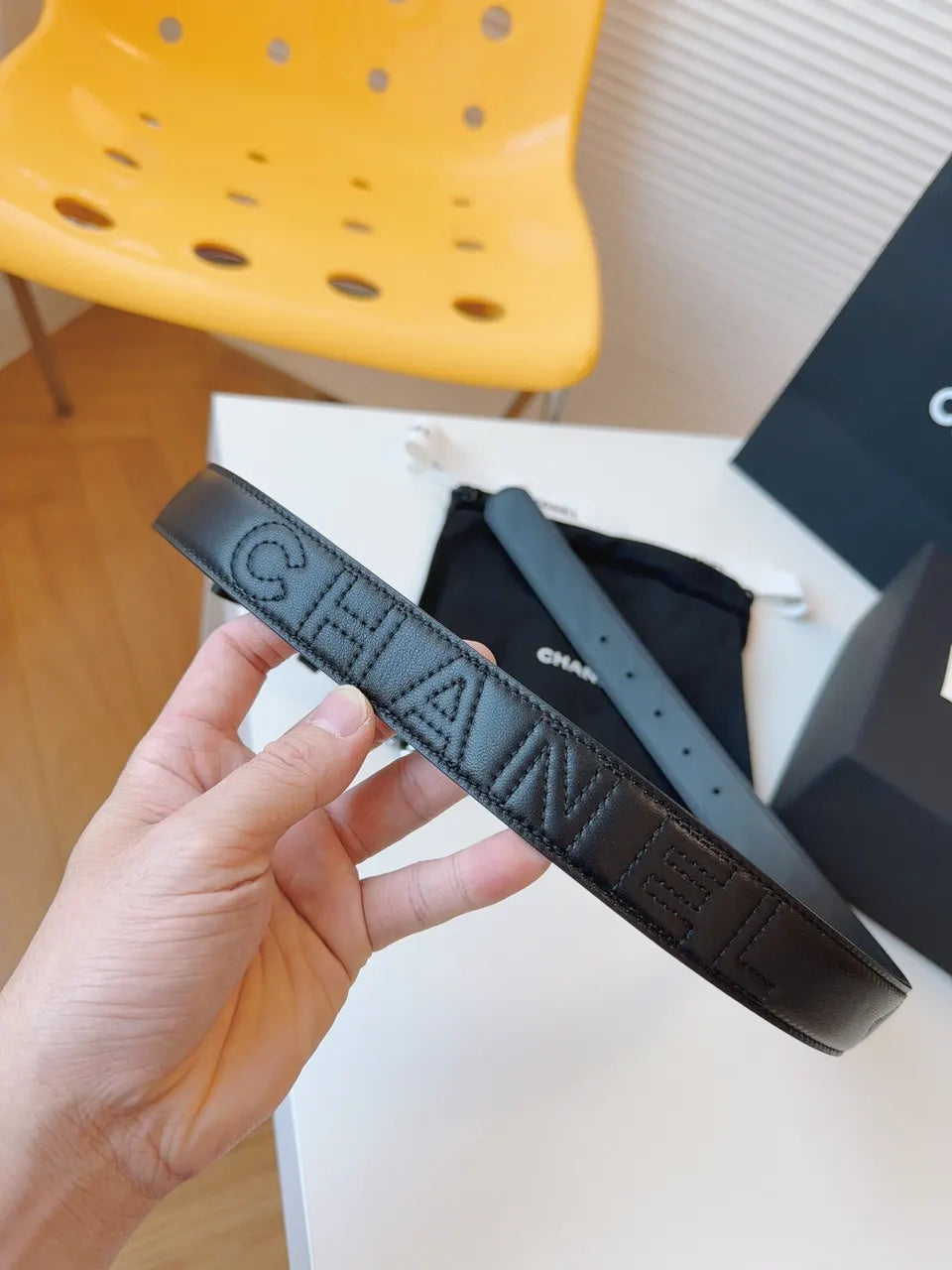 gold Chanel Black Quilted Belt - Hình 5