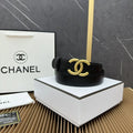 classic Chanel Black Leather Gold CC Belt