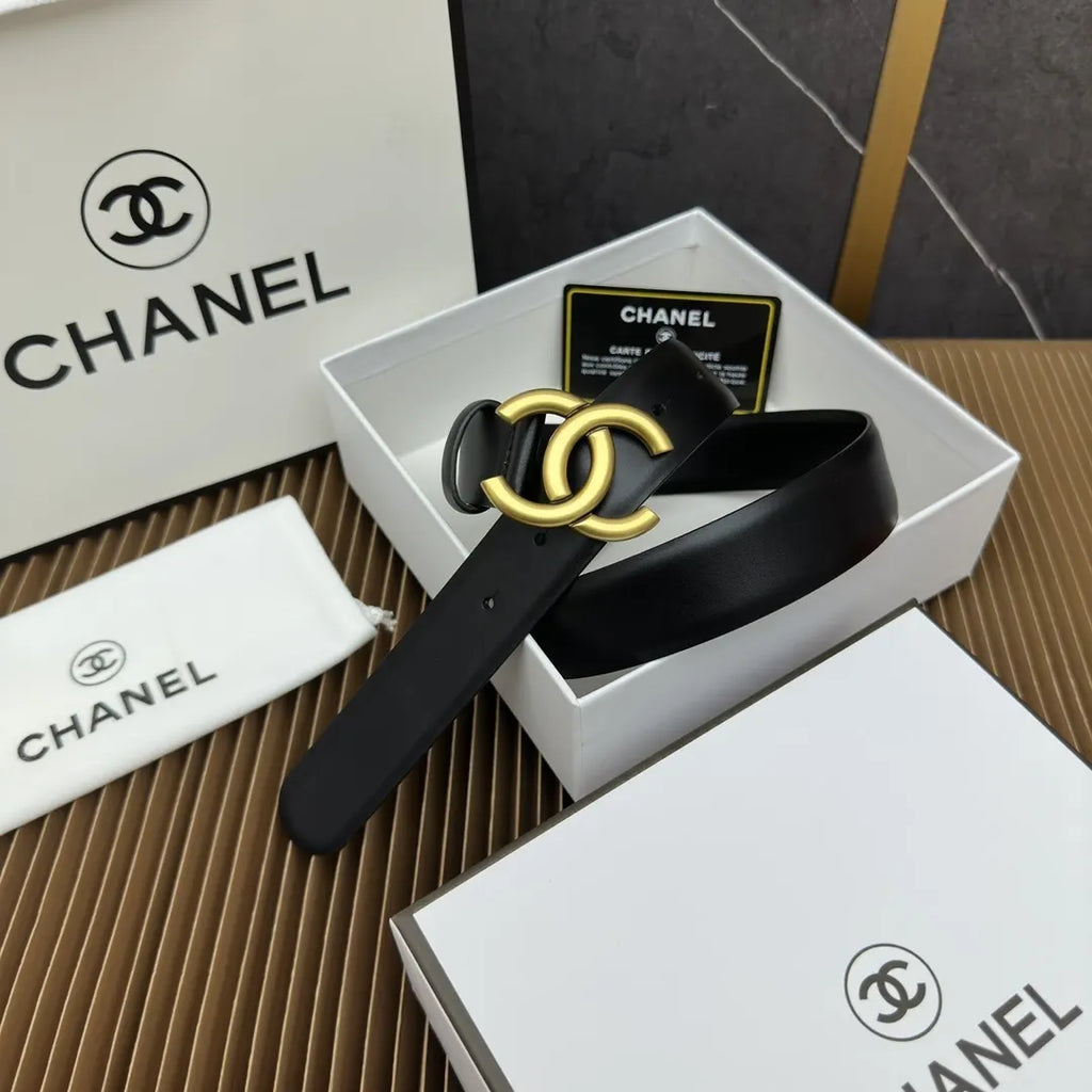 classic Chanel Black Leather Gold CC Belt - Hình 2