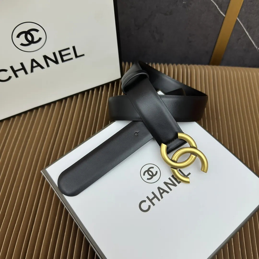 classic Chanel Black Leather Gold CC Belt - Hình 3