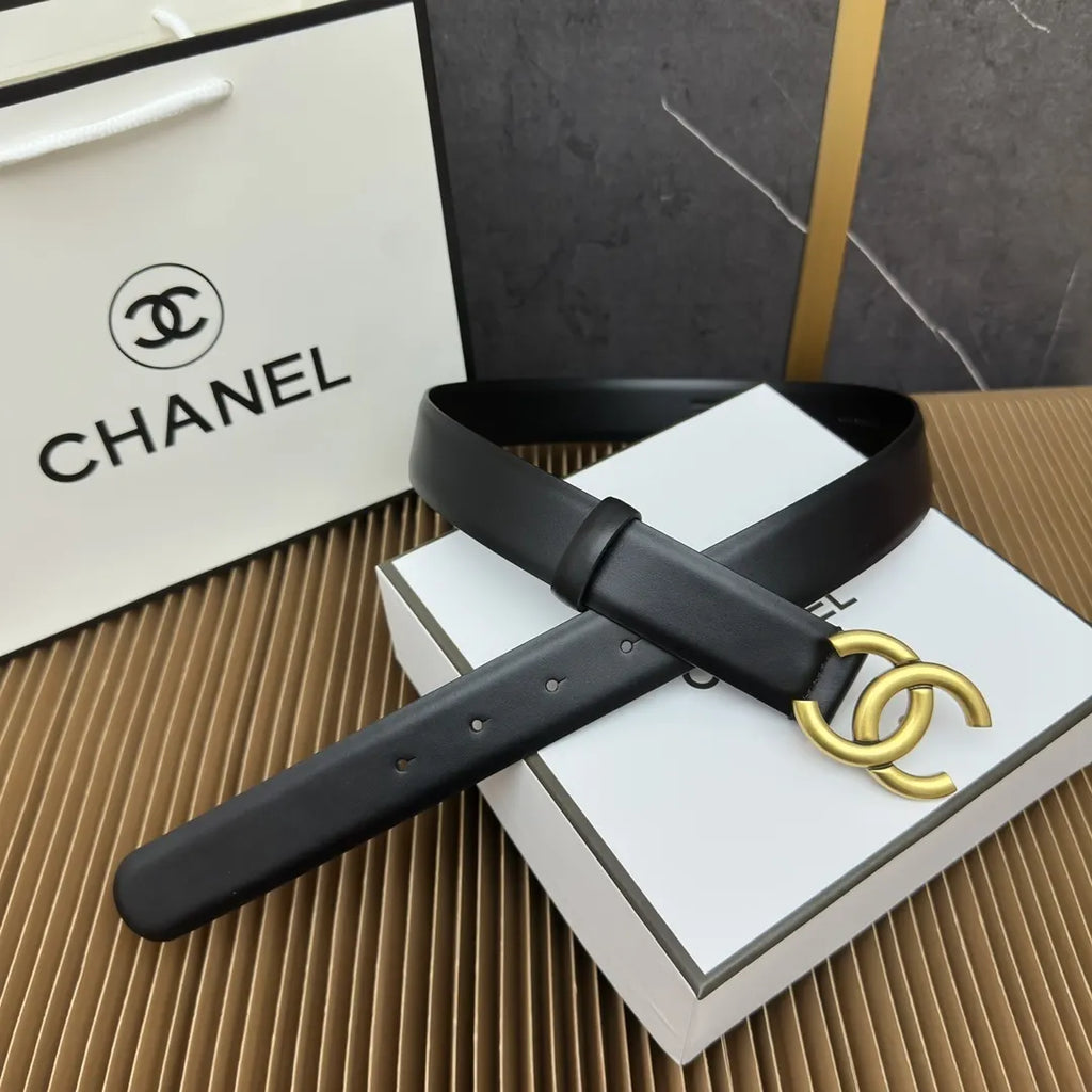 classic Chanel Black Leather Gold CC Belt - Hình 4
