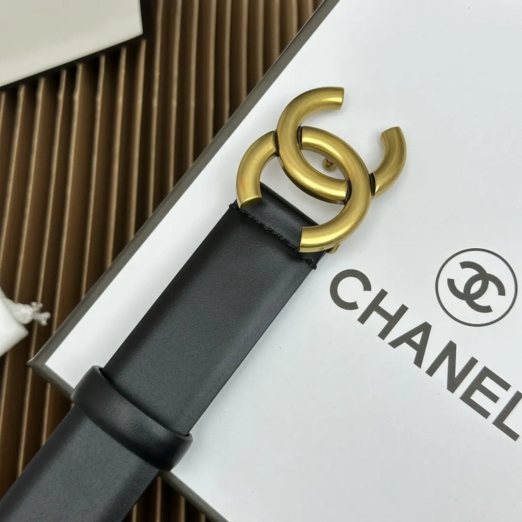 classic Chanel Black Leather Gold CC Belt - Hình 5