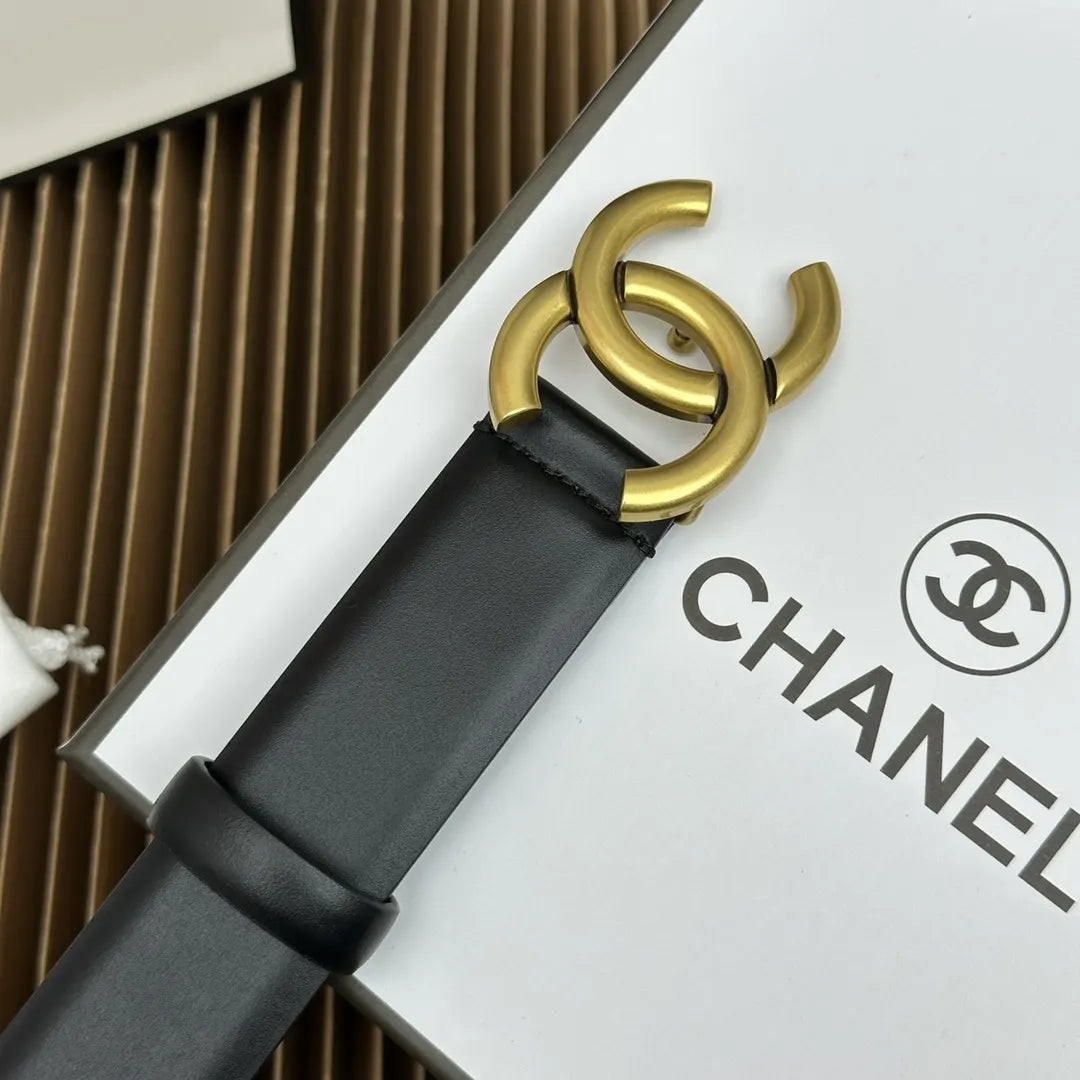 classic Chanel Black Leather Gold CC Belt - Hình 5