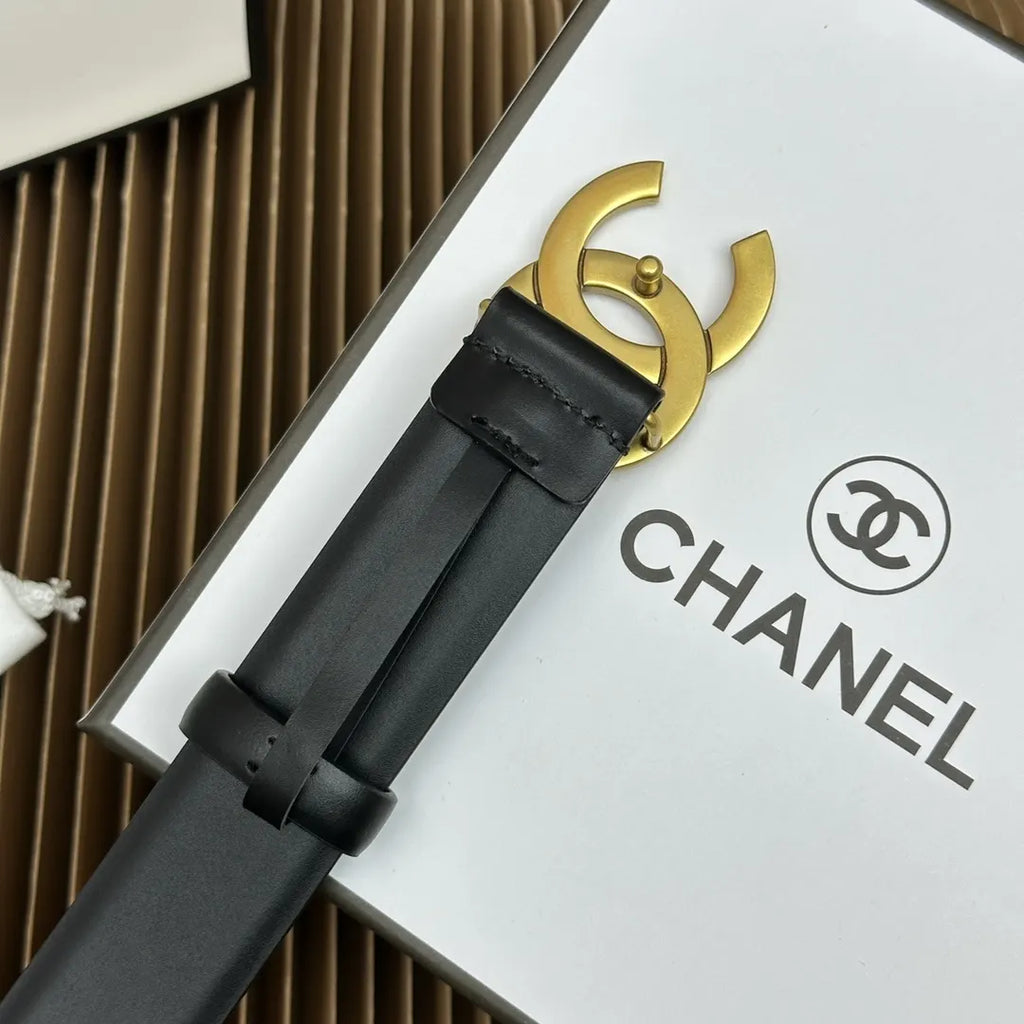 classic Chanel Black Leather Gold CC Belt - Hình 6