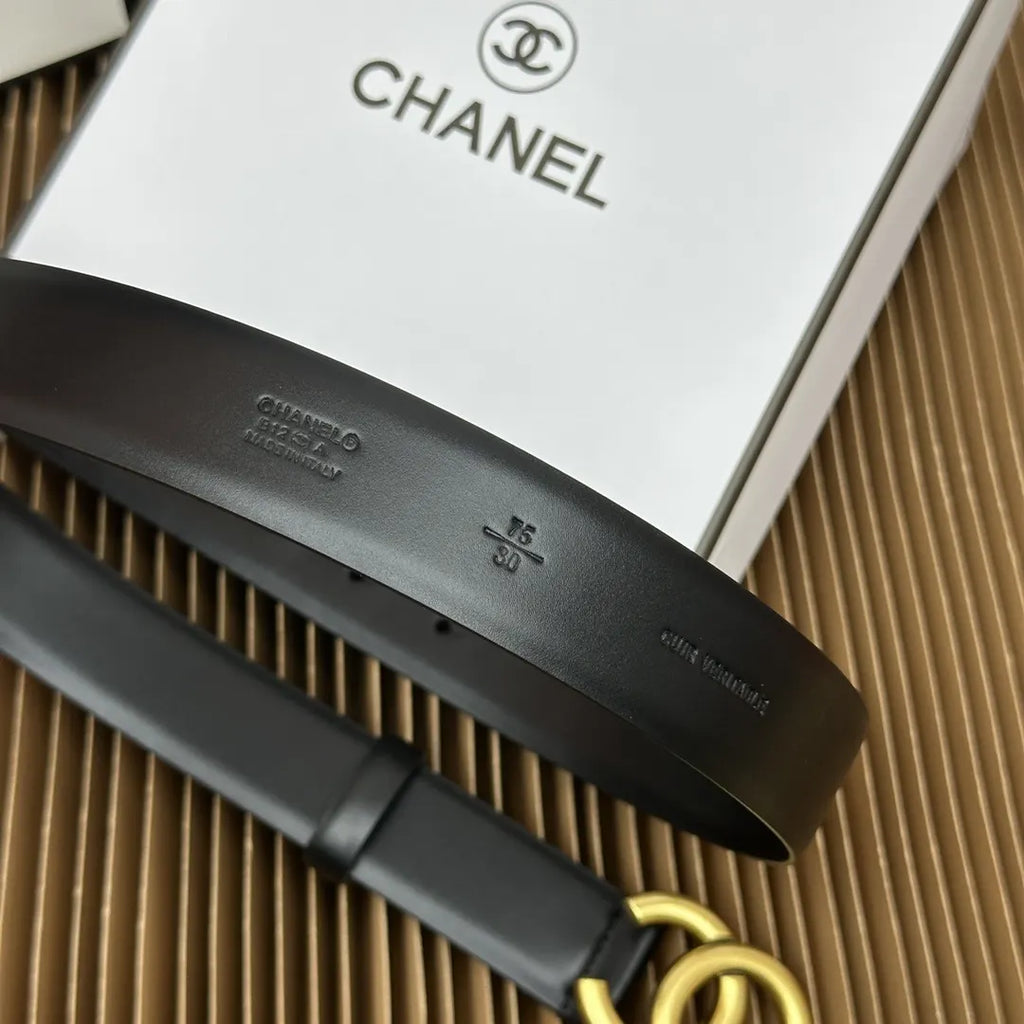 classic Chanel Black Leather Gold CC Belt - Hình 7
