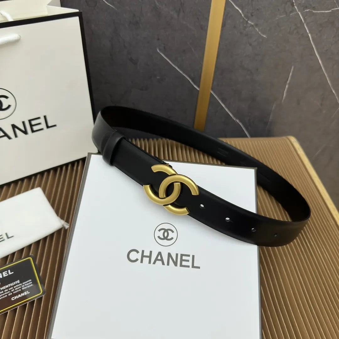 classic Chanel Black Leather Gold CC Belt - Hình 8
