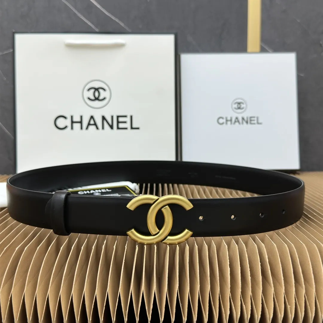 classic Chanel Black Leather Gold CC Belt - Hình 9
