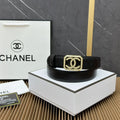 gold crystal Chanel Black Leather Belt