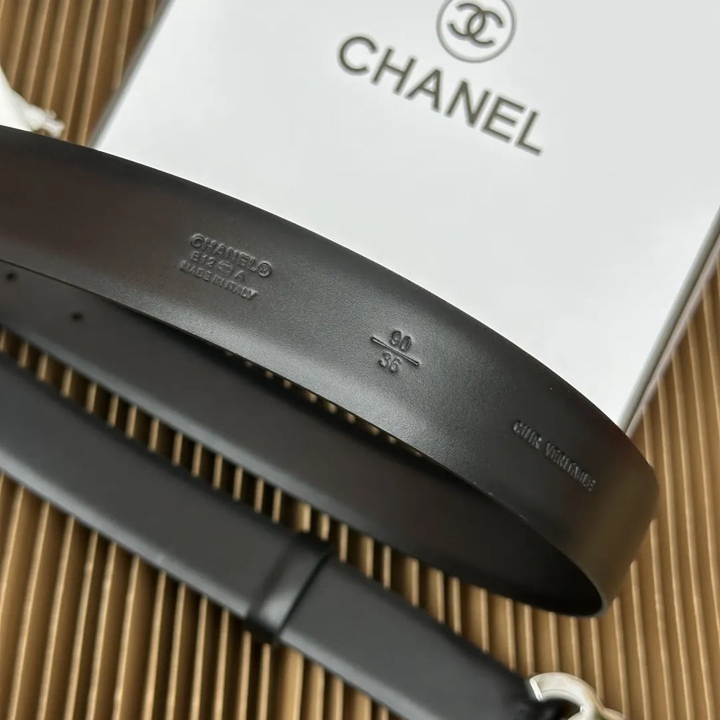 Chanel Black Leather Belt Silver - Hình 7
