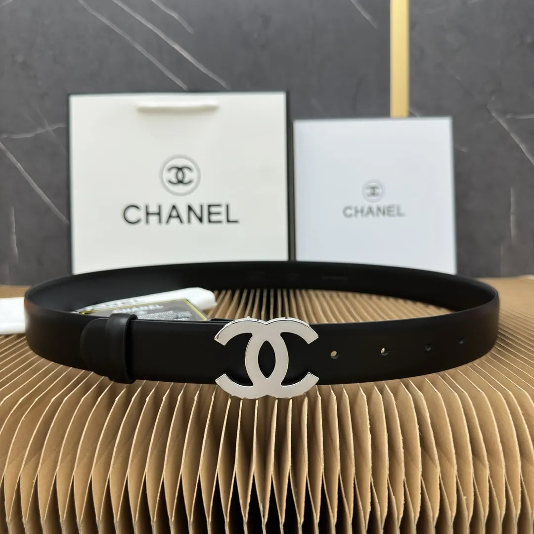 Chanel Black Leather Belt Silver - Hình 9