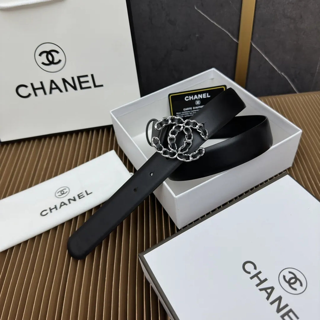 classic Chanel Black Leather Chain Belt - Hình 2
