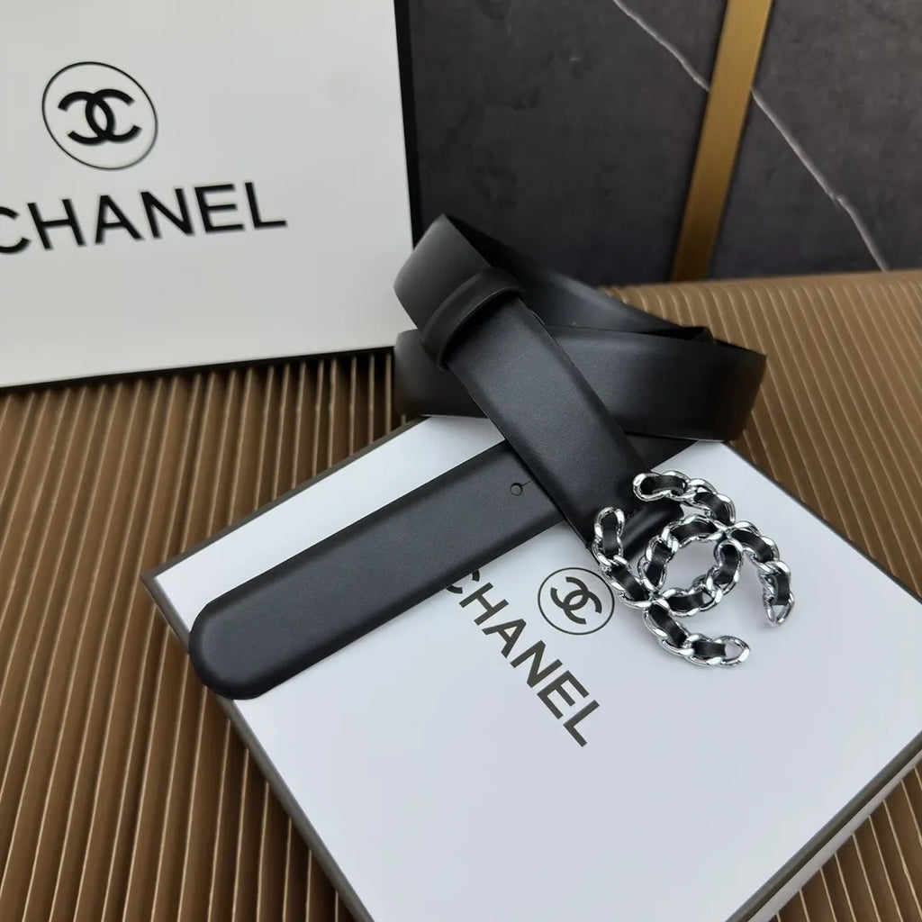 classic Chanel Black Leather Chain Belt - Hình 3