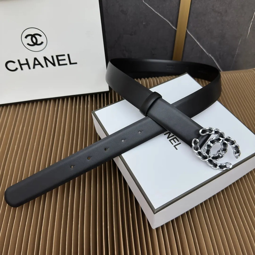 classic Chanel Black Leather Chain Belt - Hình 4