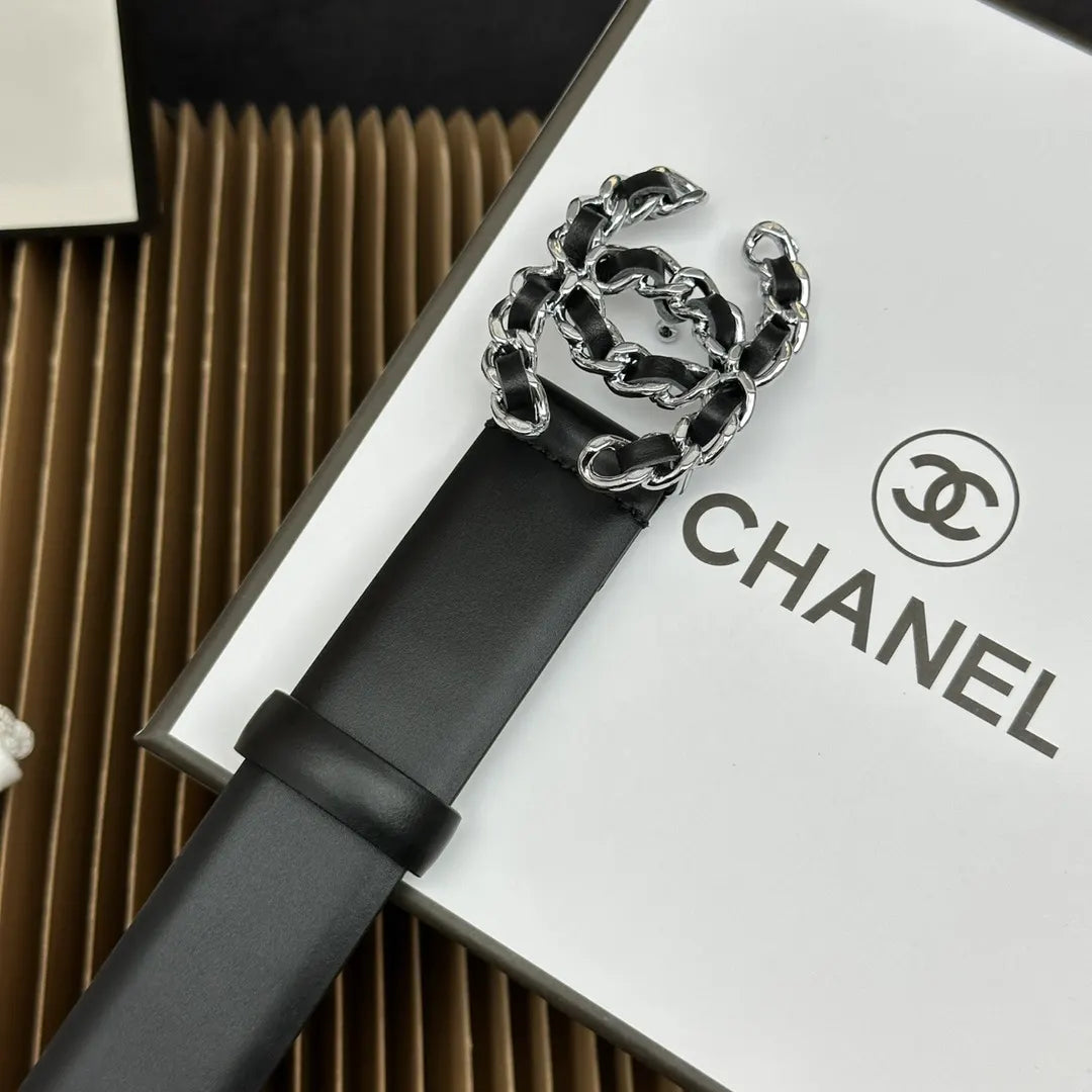 classic Chanel Black Leather Chain Belt - Hình 5