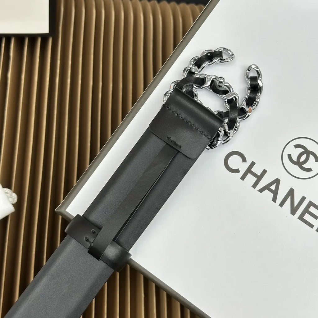 classic Chanel Black Leather Chain Belt - Hình 6