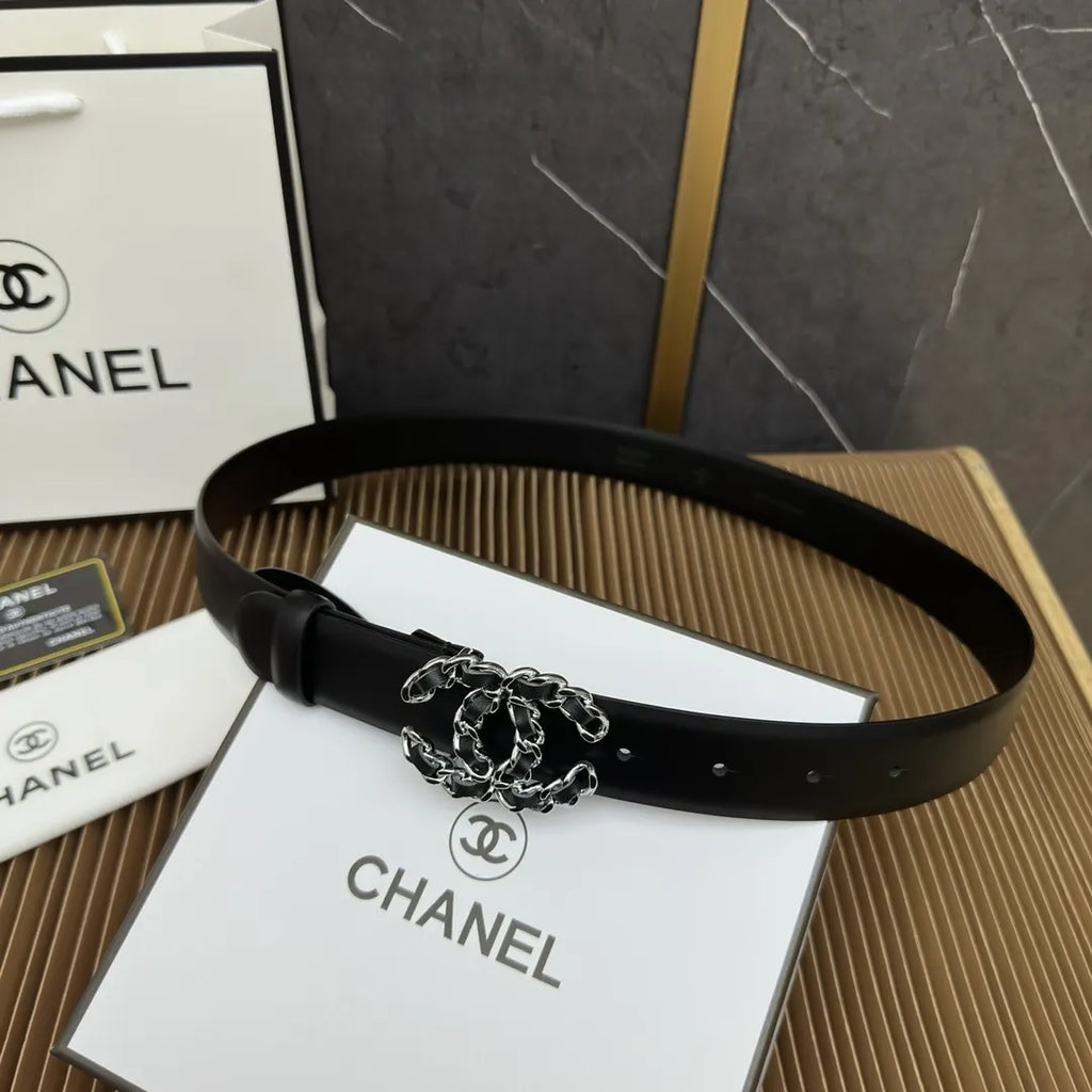 classic Chanel Black Leather Chain Belt - Hình 8