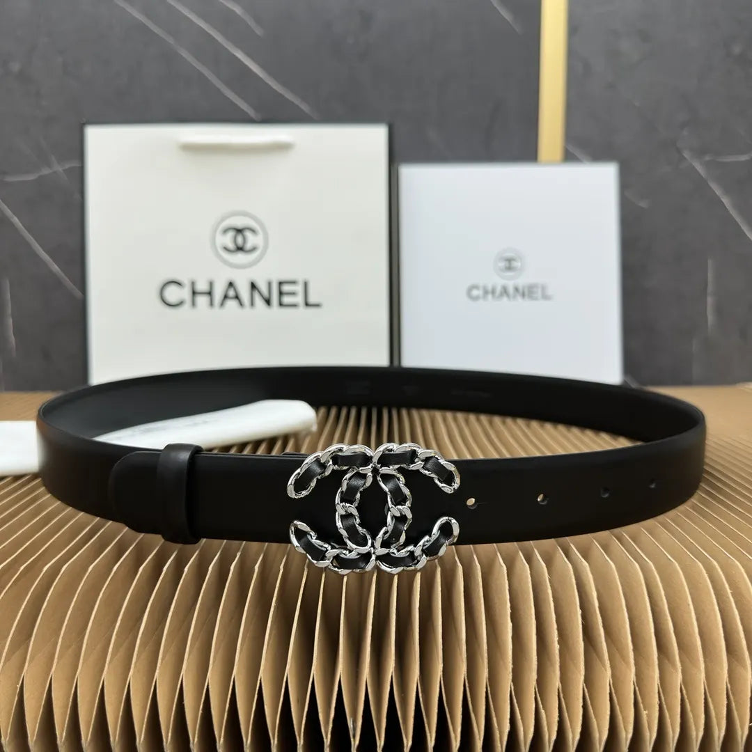 classic Chanel Black Leather Chain Belt - Hình 9